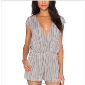 BCBGeneration Striped Short Sleeve Neutral Romper- Size Medium